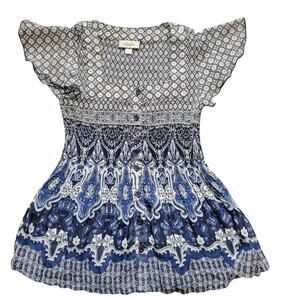 Dress barn medium blue/white short sleeve blouse